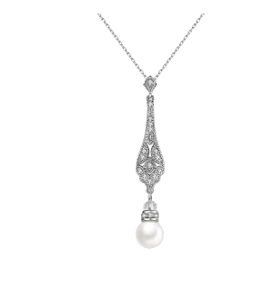 Geneva Vintage Inspired Pendant Necklace in Silver