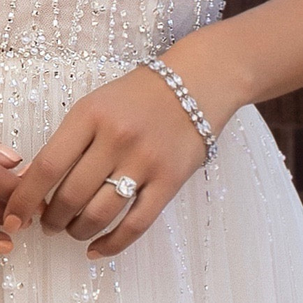 Mischa Dainty Two-Row Bridal Bracelet on a Model Bride.