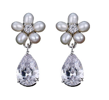 Aster Floral Freshwater Pearl and Crystal Earrings