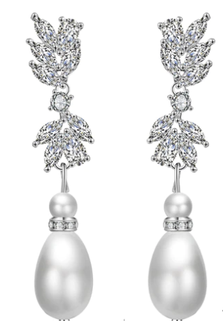 Michelle Pearl Earring from Anna Bellagio.A floral design dangle tear drop pearl earring