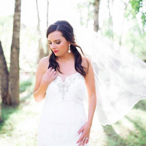 Aryanna Gold Dramatic Earrings worn by Bride Emily S.