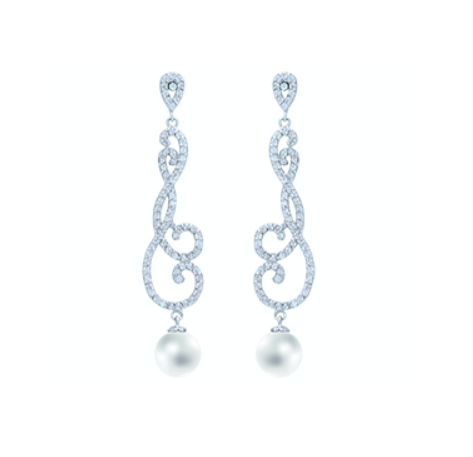 Calliope Scroll Pave and Pearl Earrings | Anna Bellagio