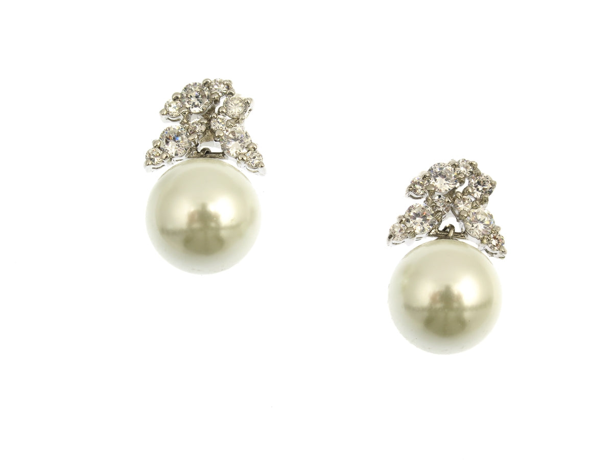Camelia Floral Pearl Crystal Drop Earrings | Anna Bellagio