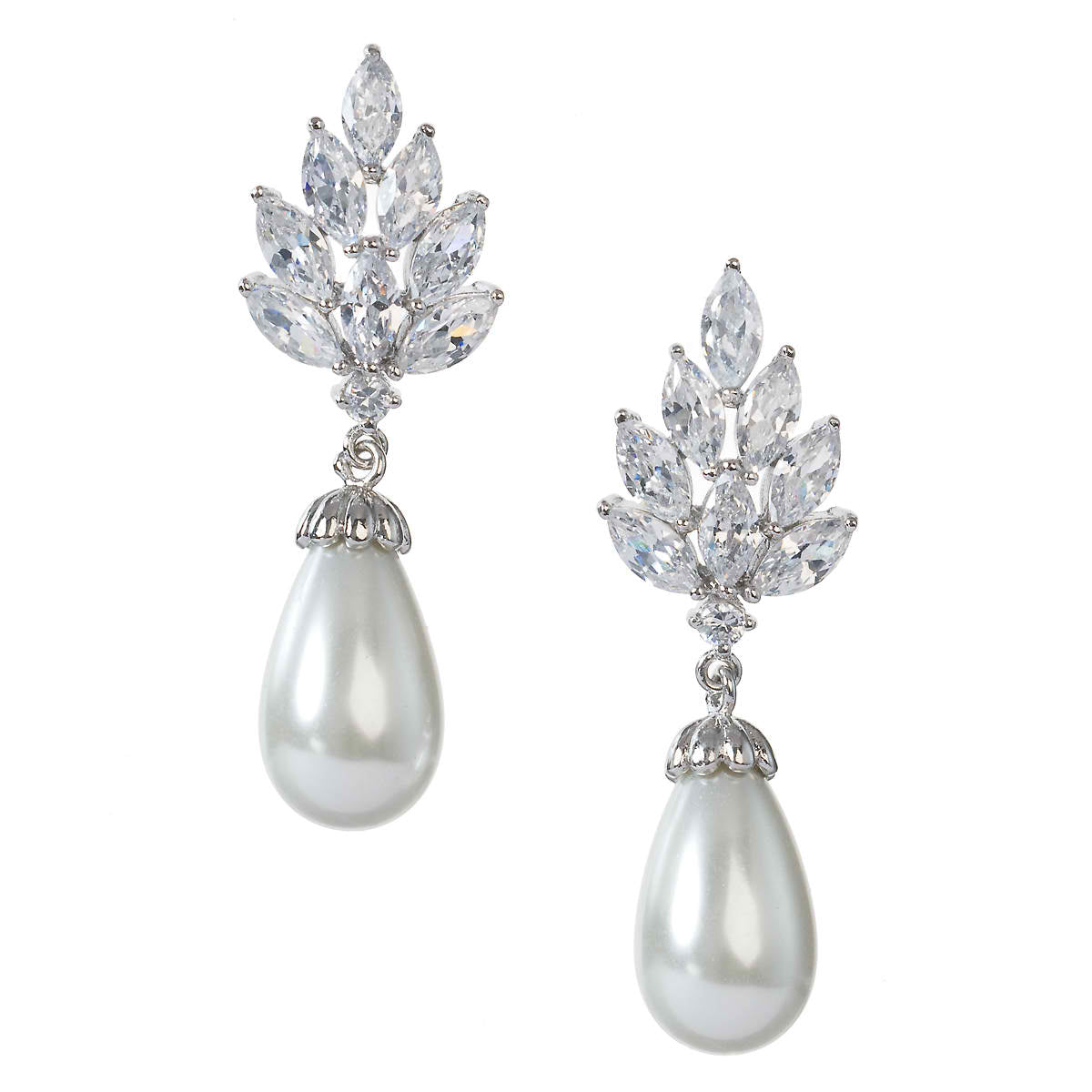 Margaret Modern Vintage Pearl and Cubic Zirconia Bridal Earrings