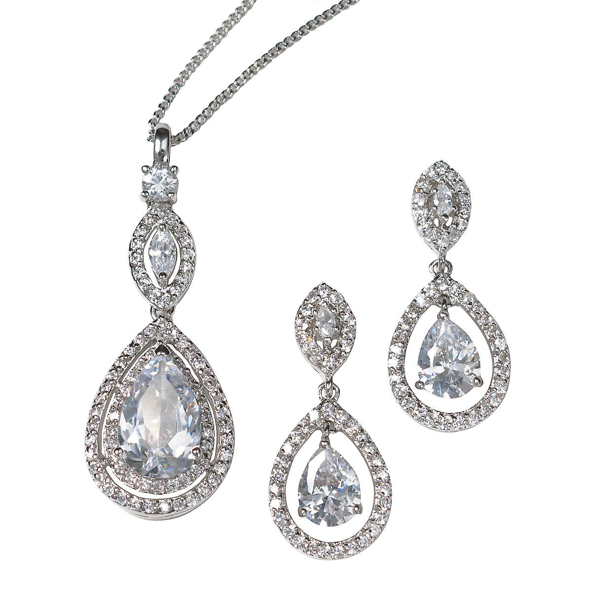 Keira Cubic Zirconia Bridal Earring and Pendant Set