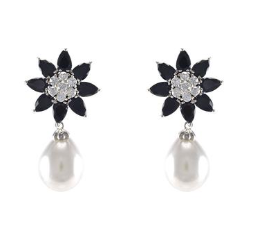 Moondance Floral Black and Pearl Dangle Earring
