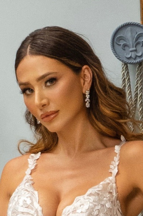 Briar Floral Dangle Earrings from Anna Bellagio. Bride wearing Kitty Chen gown.