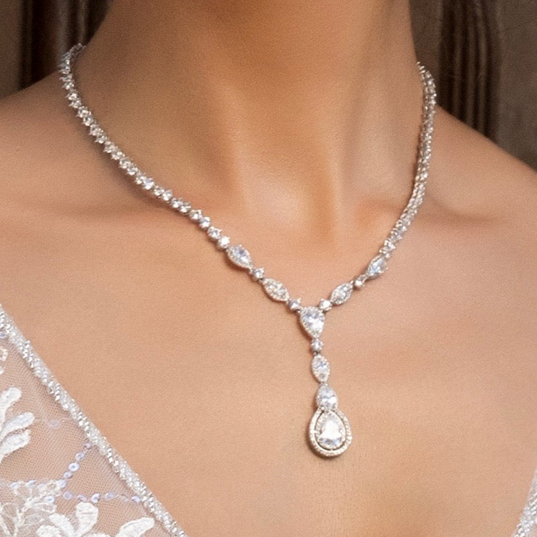 Airelle Cubic Zirconia Necklace on a model showing only her neck.