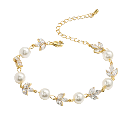 Pearl and Crystal Gold Bracelet