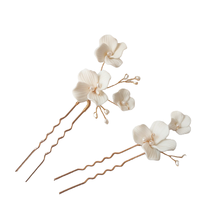 Brisa Porcelain Floral Gold Hair Pins