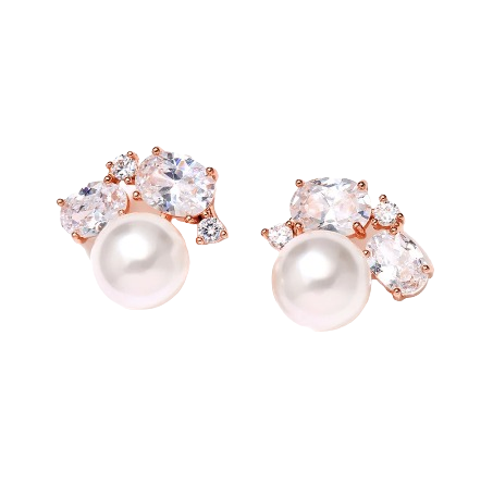Carlie Pearl and Crystal Gold Stud Earrings