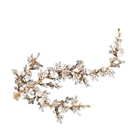 Cassia Porcelain and Crystal Vine Comb in Gold | Anna Bellagio 
