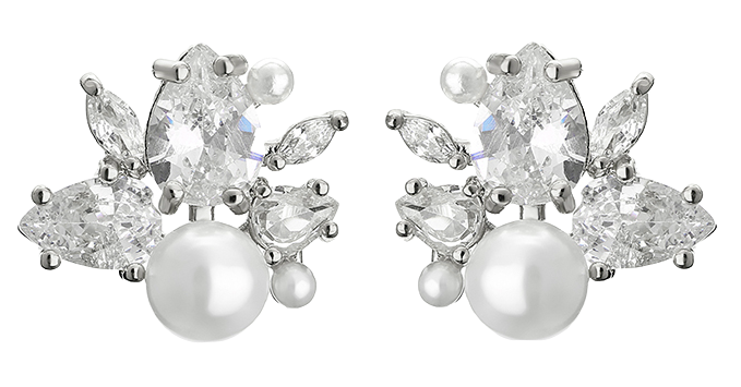 Ciara Silver Pearl and Crystal Stud Earrings