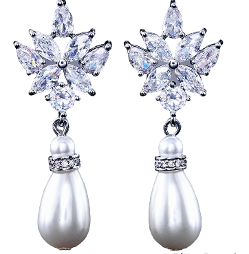 Enrwin Pearl & Crystal Necklace Earrings Set - Statement Bridal Jewelry, Zinc Alloy, Flower Teardrop Design - View #4