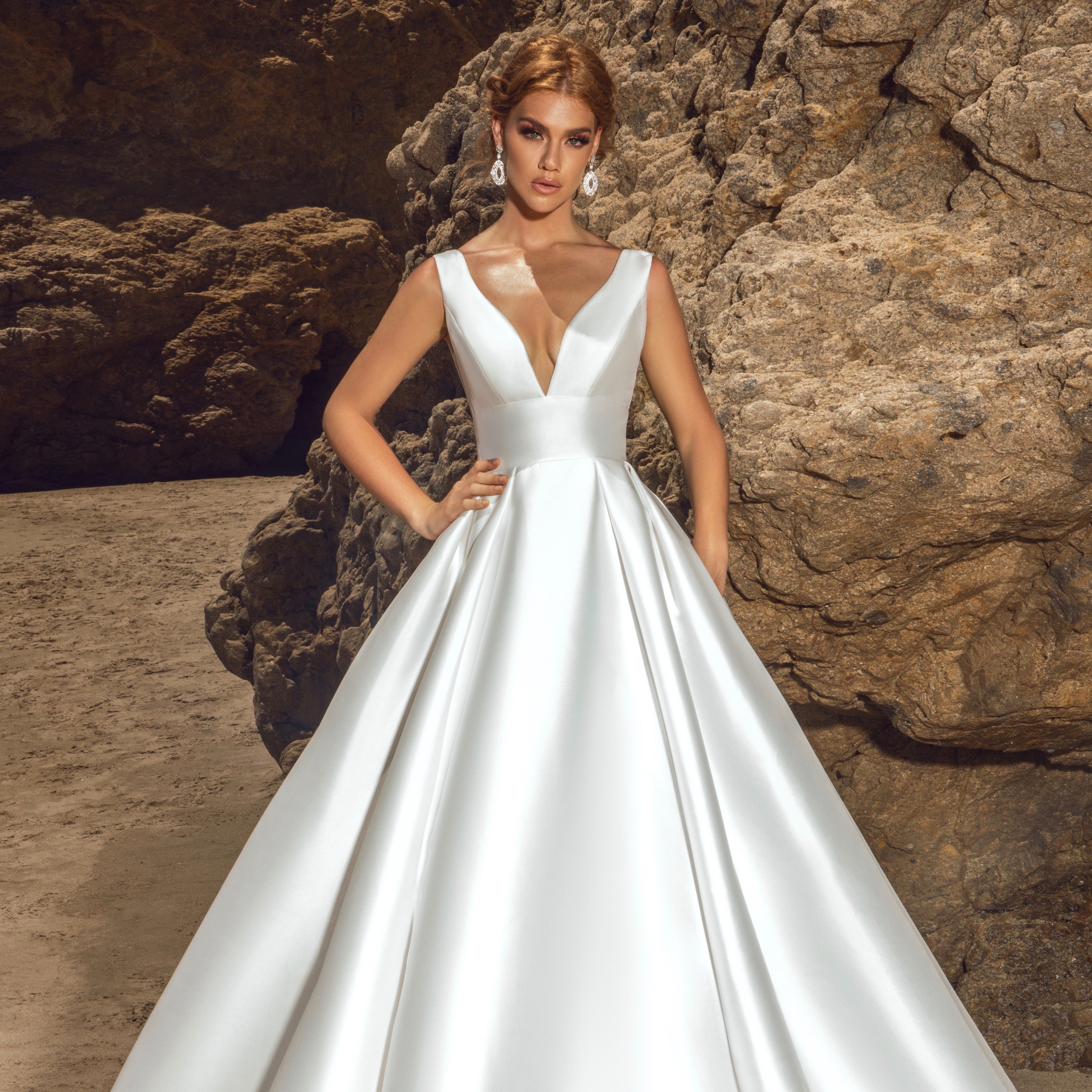 Lourdes Vintage Inspired Statement Hoop Earrings on a Model Bride on the beach