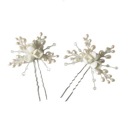 Sabelle Floral Hair Pins in Silver