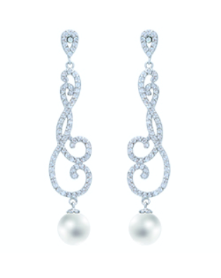 Calliope Scroll Pave and Pearl Linear Earrings | Anna Bellagio 