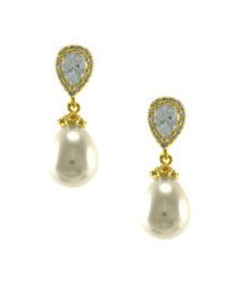 Claudia Pearl Dangle Bridal Gold Earrings from Anna Bellagio 