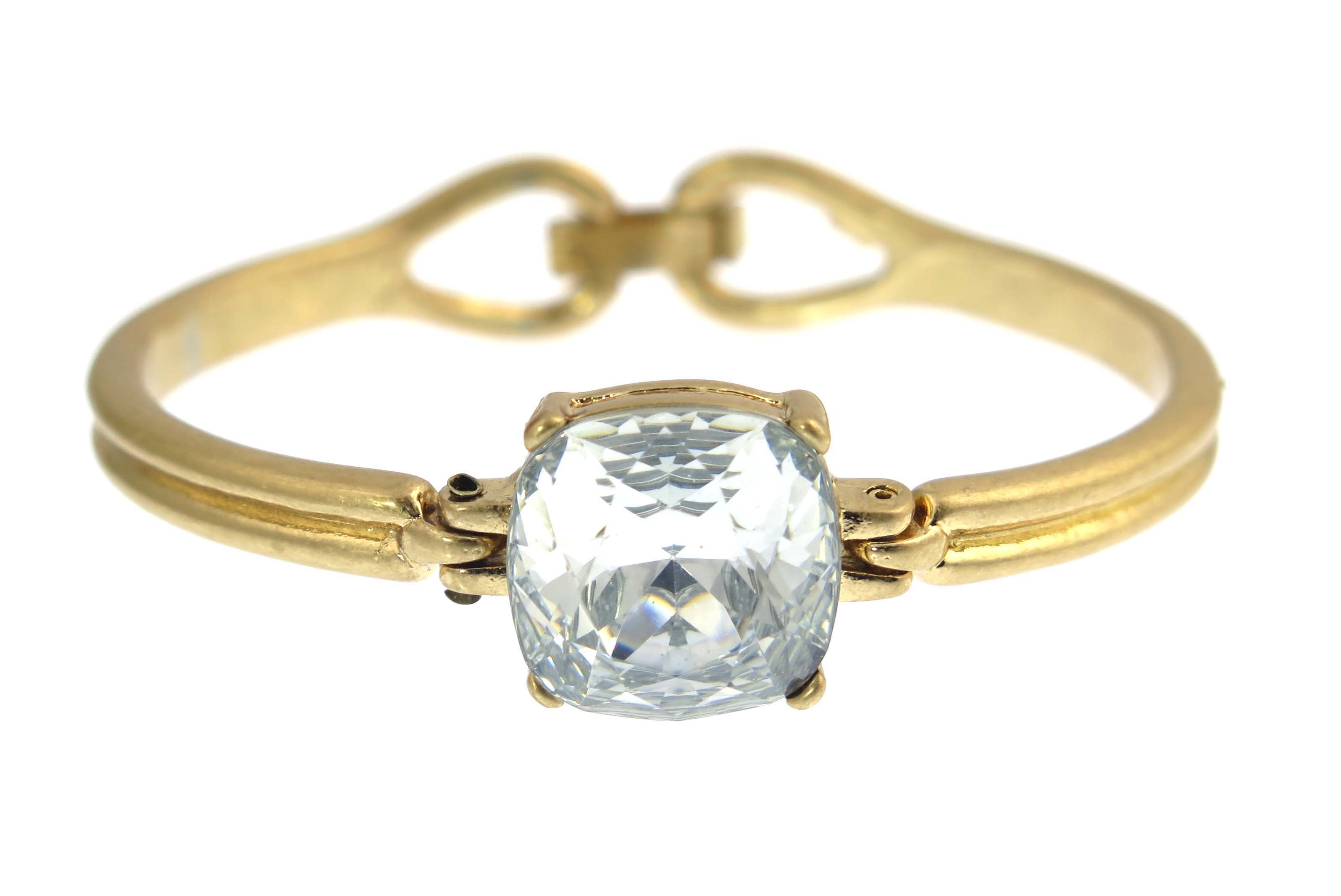 Aurora Borealis Cushion Cut Gold  Bangle Bracelet