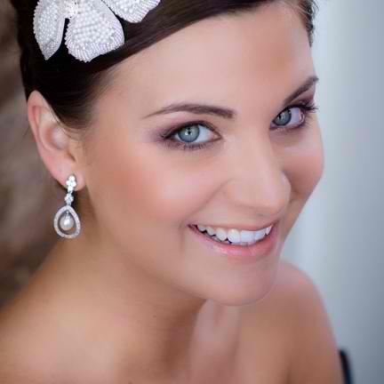 Donatella Freshwater Pearl and Crystal Earrings from Anna Bellagio Model  Bride wearing them.