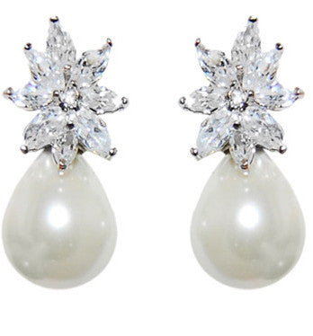 Lora Freshwater Pearl and Crystal Bridal Drop Earrings