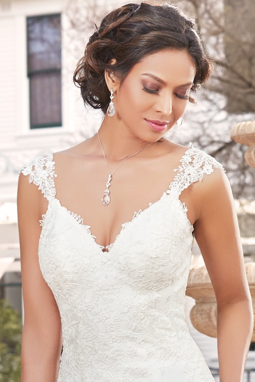 Lydia Necklace and Earring Set with Bridgette Gown by Kitty Chen Couture