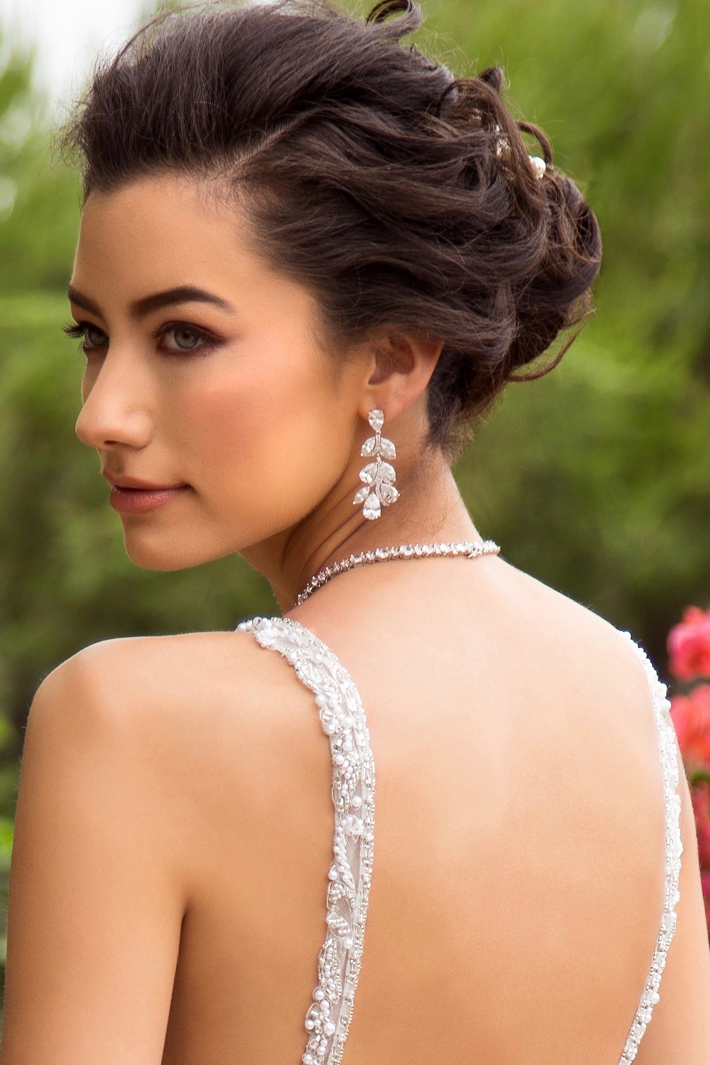 Sorrel Vine Inspired Statement Earring Close up on  Model from Anna Bellagio 