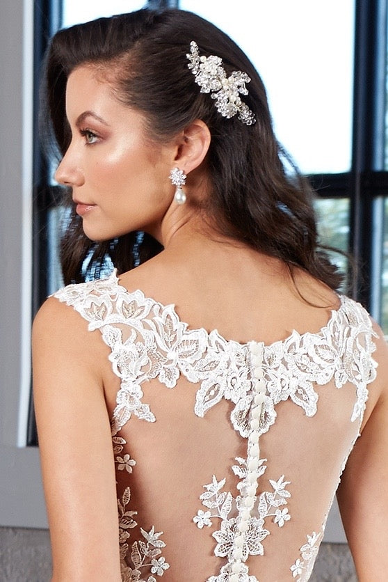 Sunburst Floral Pearl and Crystal Dangle Earrings | Anna Bellagio Mode Image