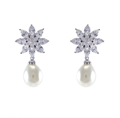 Sunburst Floral Pearl and Crystal Earring